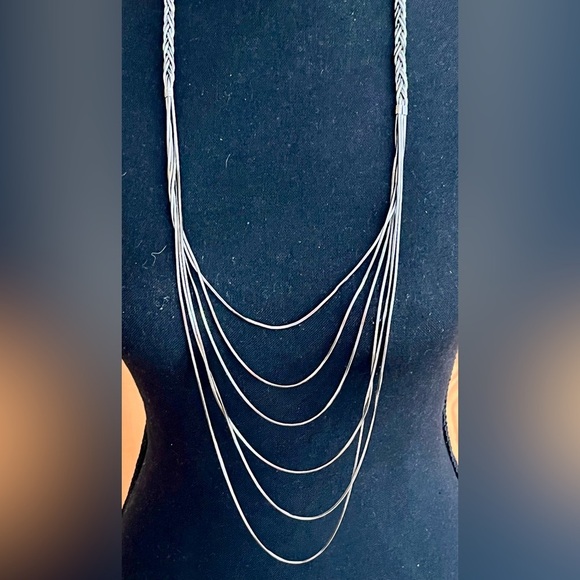 Elegant Gunmetal Multi-Layer Necklace Braided Chain Liquid Silver 6 Strands VTG - Picture 9 of 11